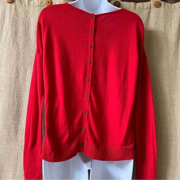 Loft back button long sleeved cotton rayon nylon jewel neck sweater S red - Picture 3 of 6